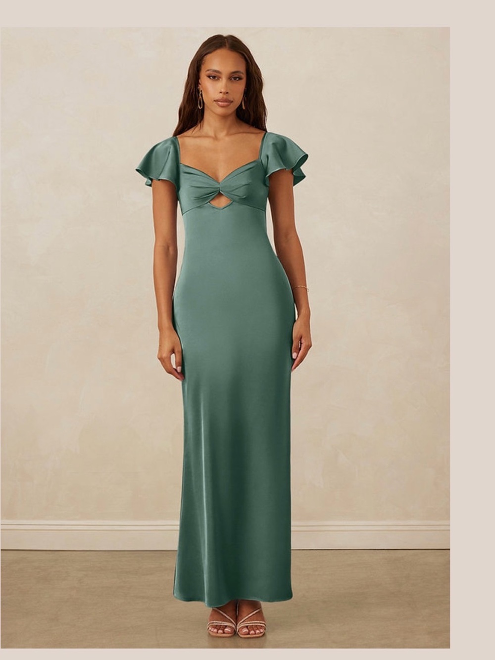 Azazie Satin Twist Front Maxi Dress - Teal Green